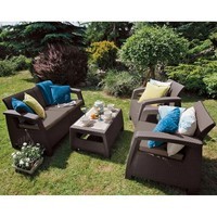 Комплект садовой мебели Keter Corfu II Set 1 диван + 2 кресла + 1 стол коричневый 223201