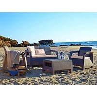 Фото Комплект садовой мебели Keter Corfu II Set 1 диван + 2 кресла + 1 стол коричневый 223201